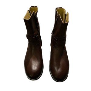 Bussola Boots Womens 37 Trapani Straps Riding Ankle Side Zipper Brown Leather